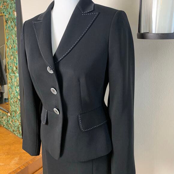 Tahari ASL Petite Sz 4P 2-Piece Skirt Suit w/ Blazer Jacket Black Office Career - Picture 2 of 11